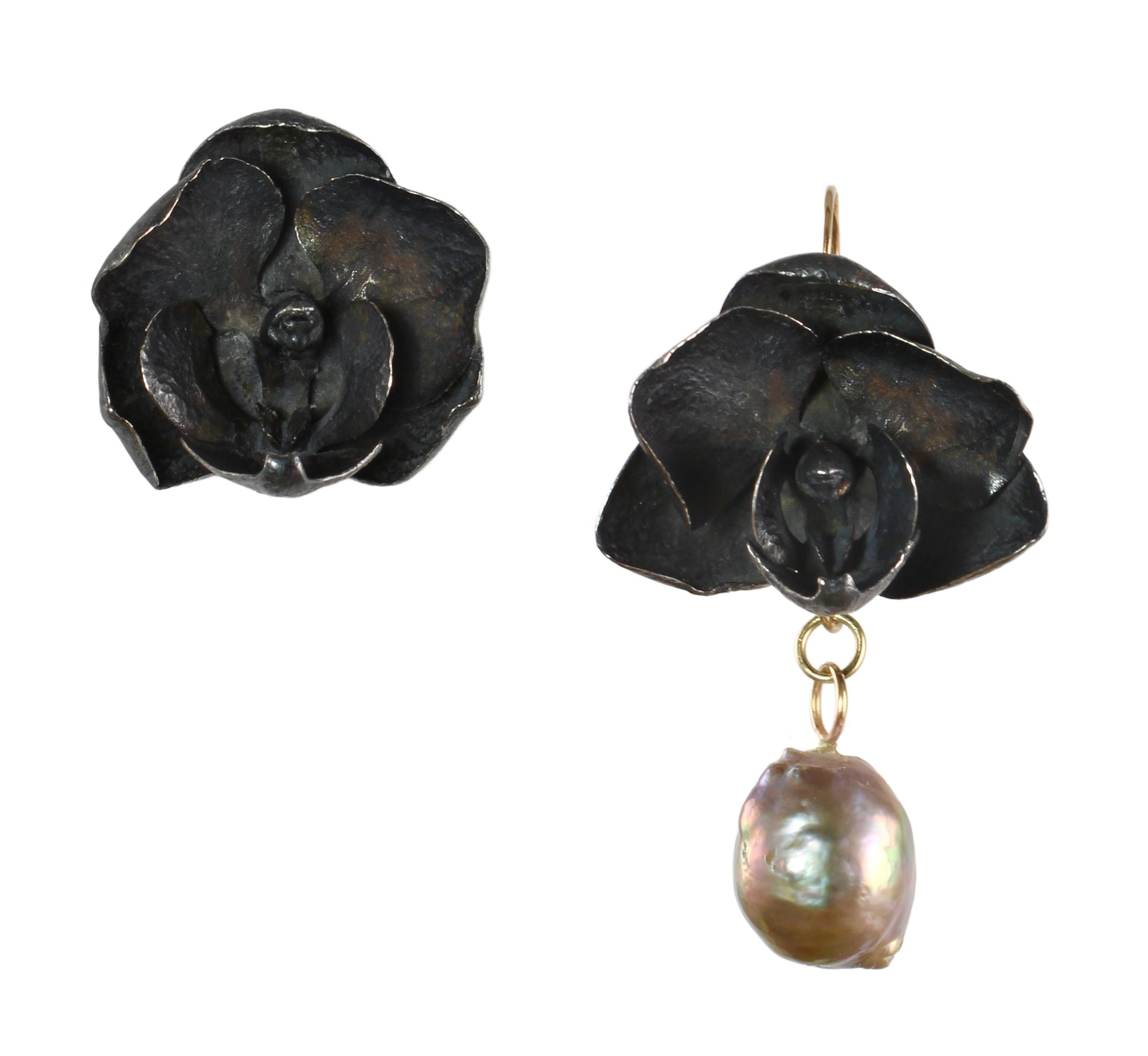 Black Orchid Earrings with 14k