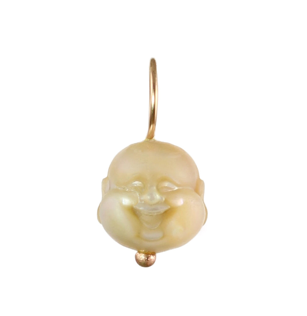Happy Buddha Carved Pearl Charm in 14k Gold - Limited Edition