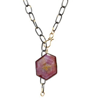 Larger Pink Sapphire Slice Pendant with 14k Gold