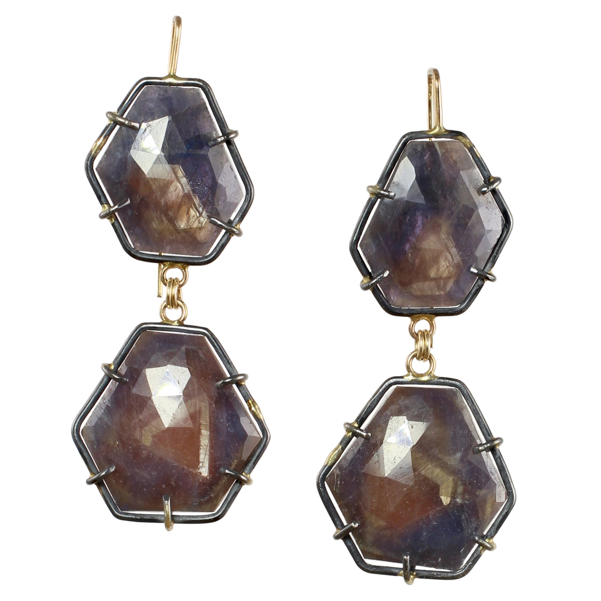 Double Sapphire Earrings with 14k Gold