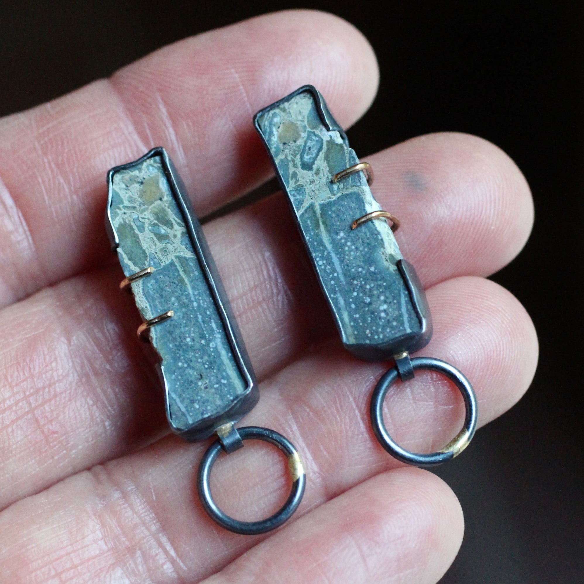 Graphite Slice Earrings with 14k Gold