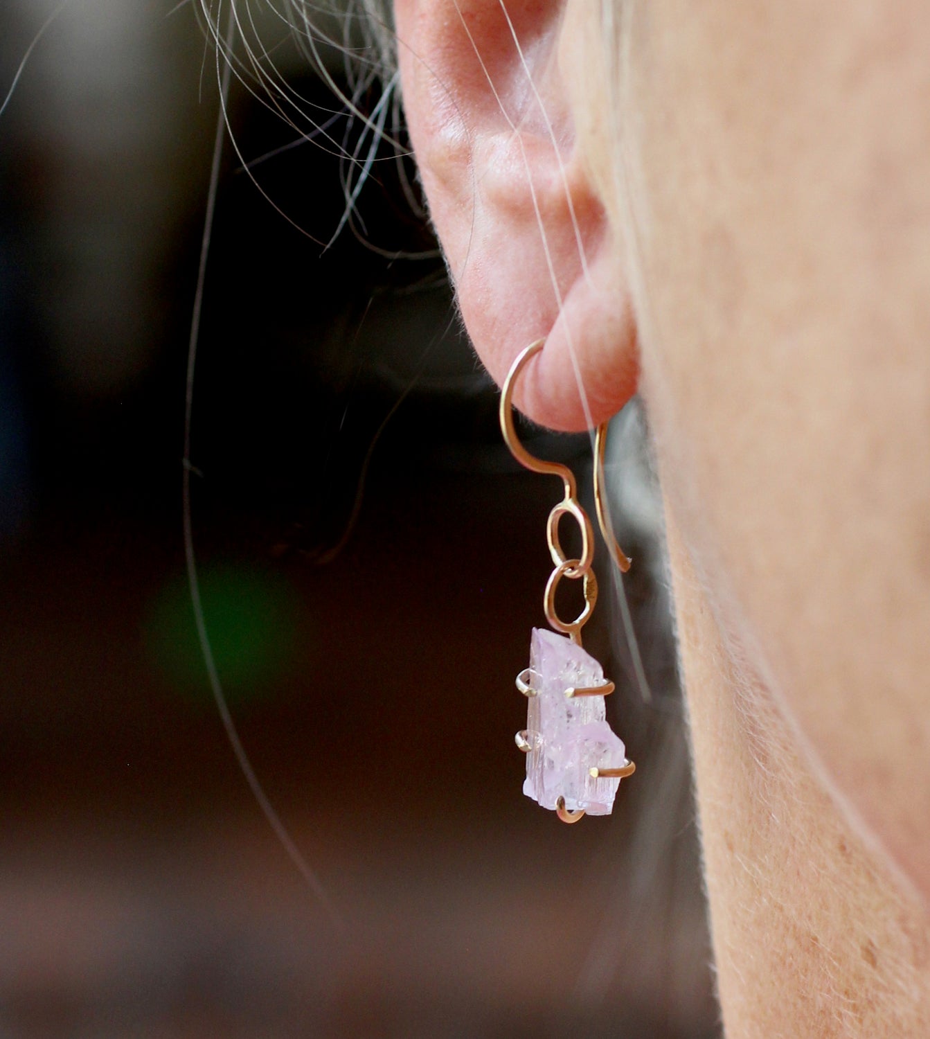 Kunzite Crystal Earrings in 14k Gold