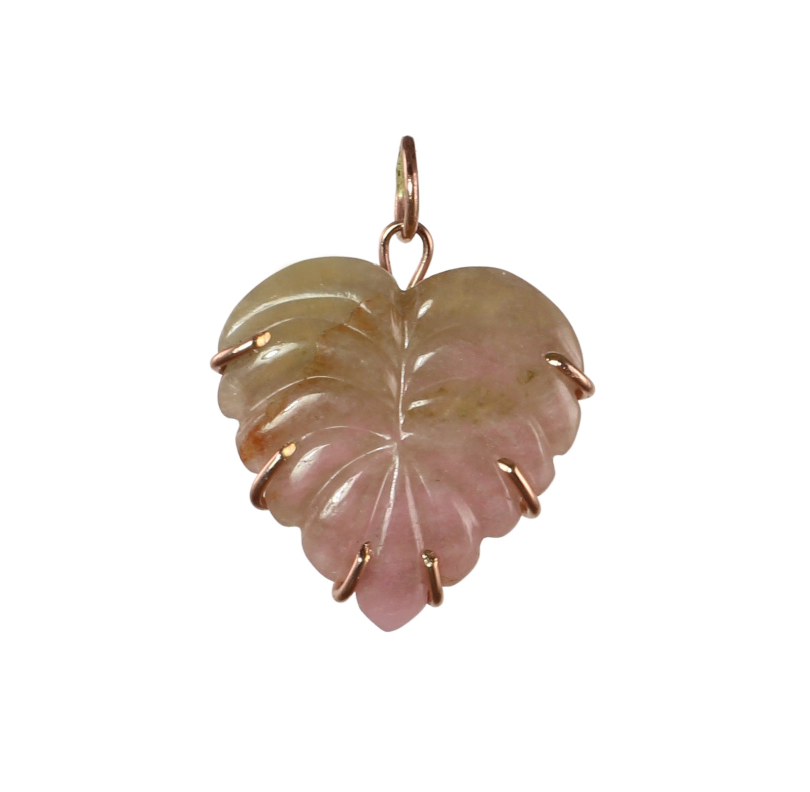 Carved Tourmaline Leaf Charm in 14k Rose Gold Fill