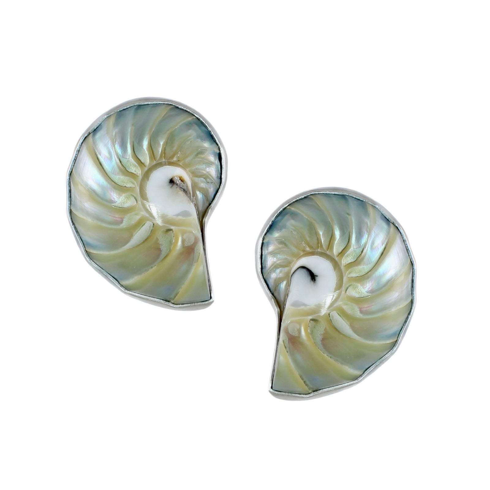 Handmade silver nautilus shell earrings