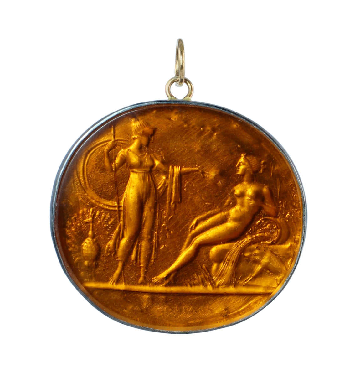 Juno & Juturna Venetian Glass Intaglio Pendant with 14k Gold