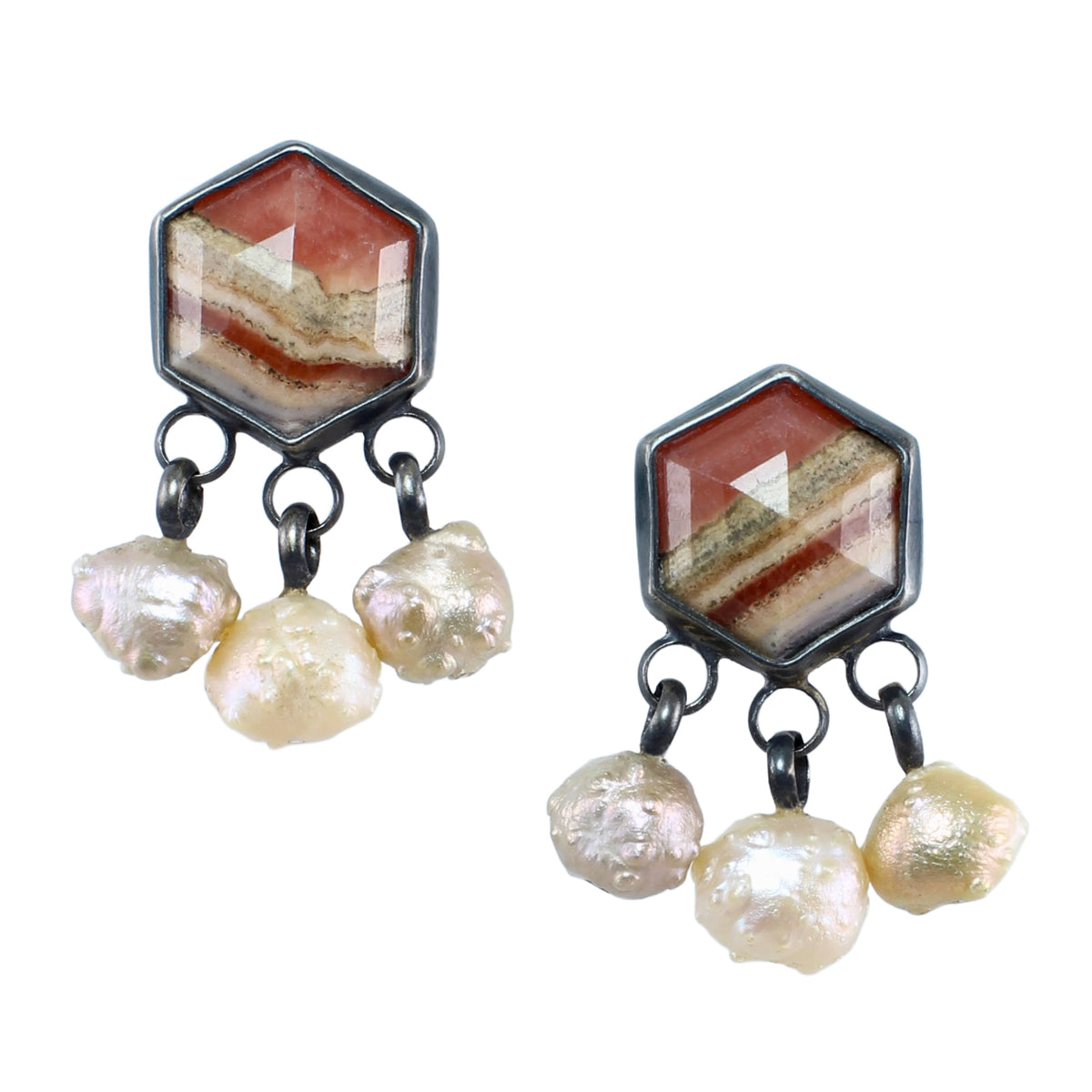 Rhodochrosite & Baroque Pearl Stud Earrings