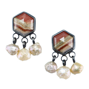 Rhodochrosite & Baroque Pearl Stud Earrings
