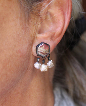 Rhodochrosite & Baroque Pearl Stud Earrings
