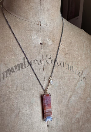 Botswana Agate & Herkimer Diamond Necklace with 14k Gold