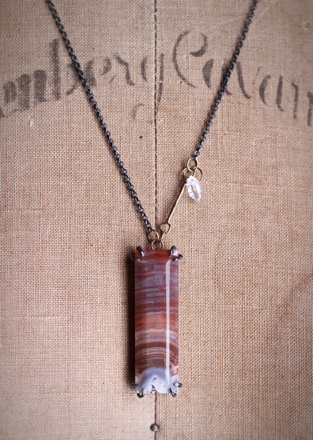 Botswana Agate & Herkimer Diamond Necklace with 14k Gold