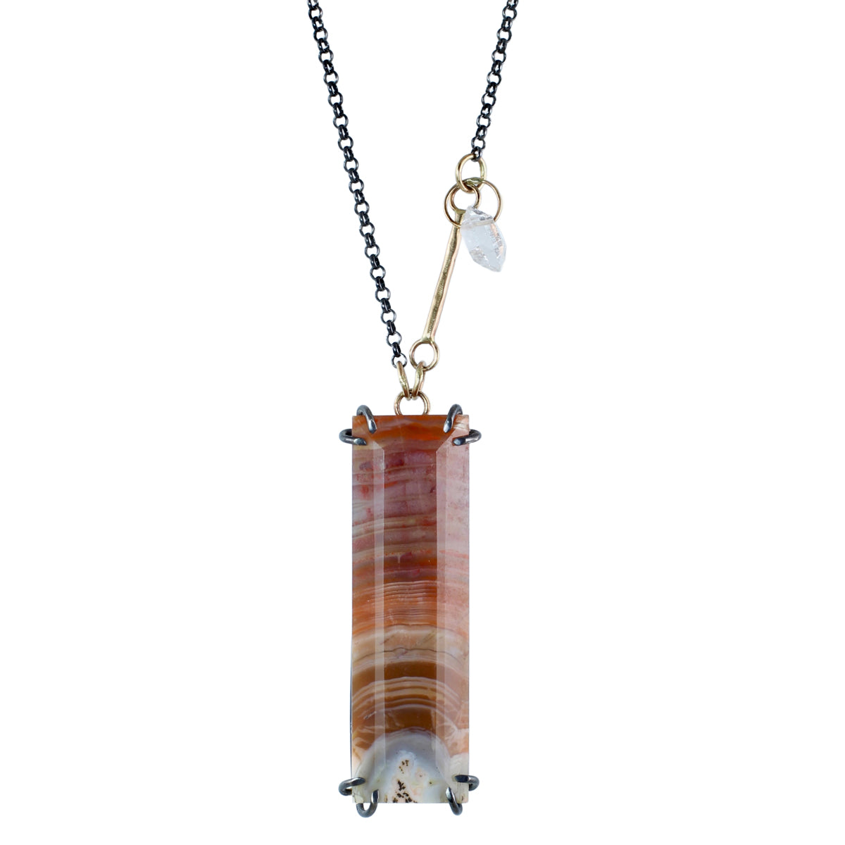 Botswana Agate & Herkimer Diamond Necklace with 14k Gold