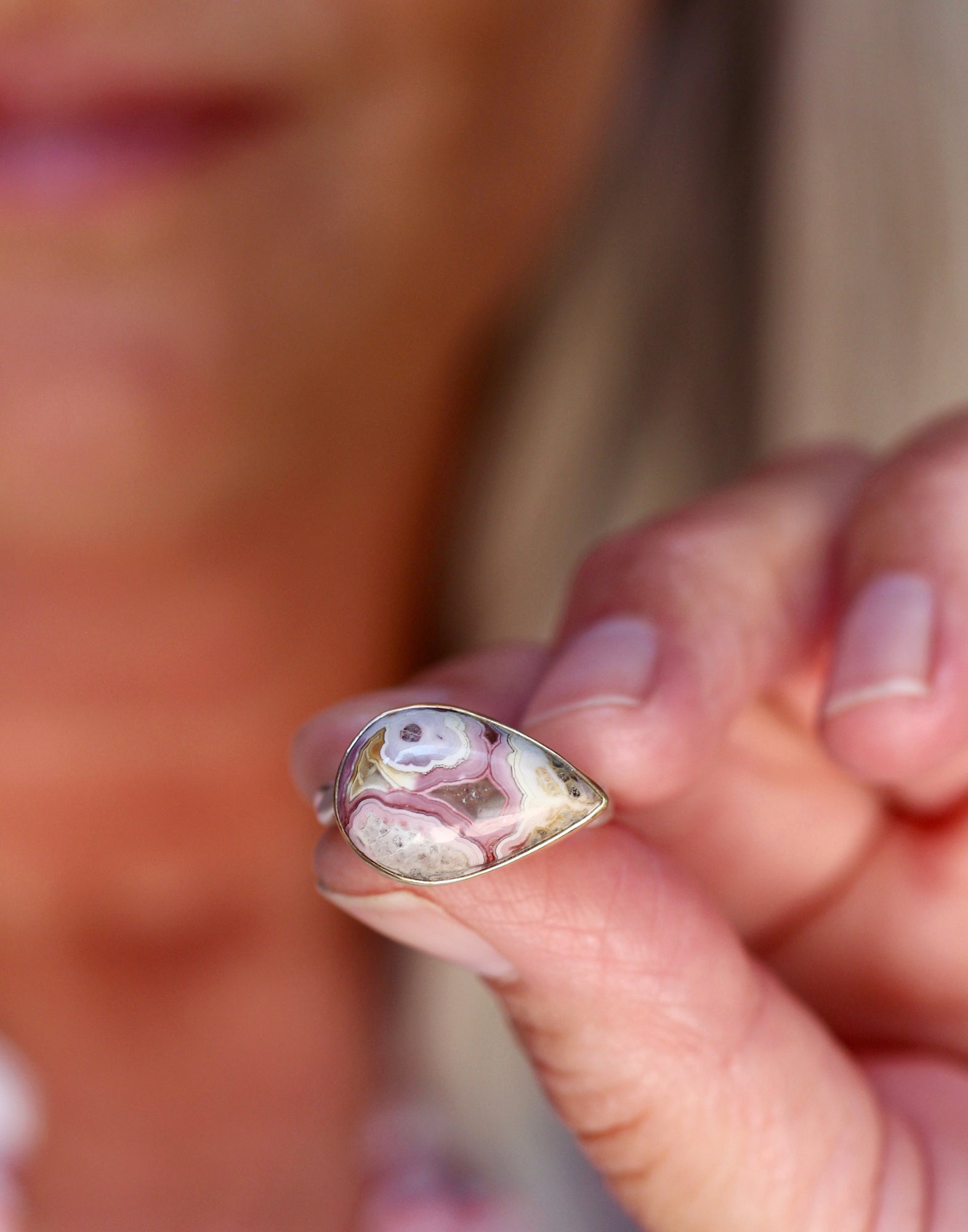 Crazy Lace Agate Ring in Sterling Silver & 14k Gold