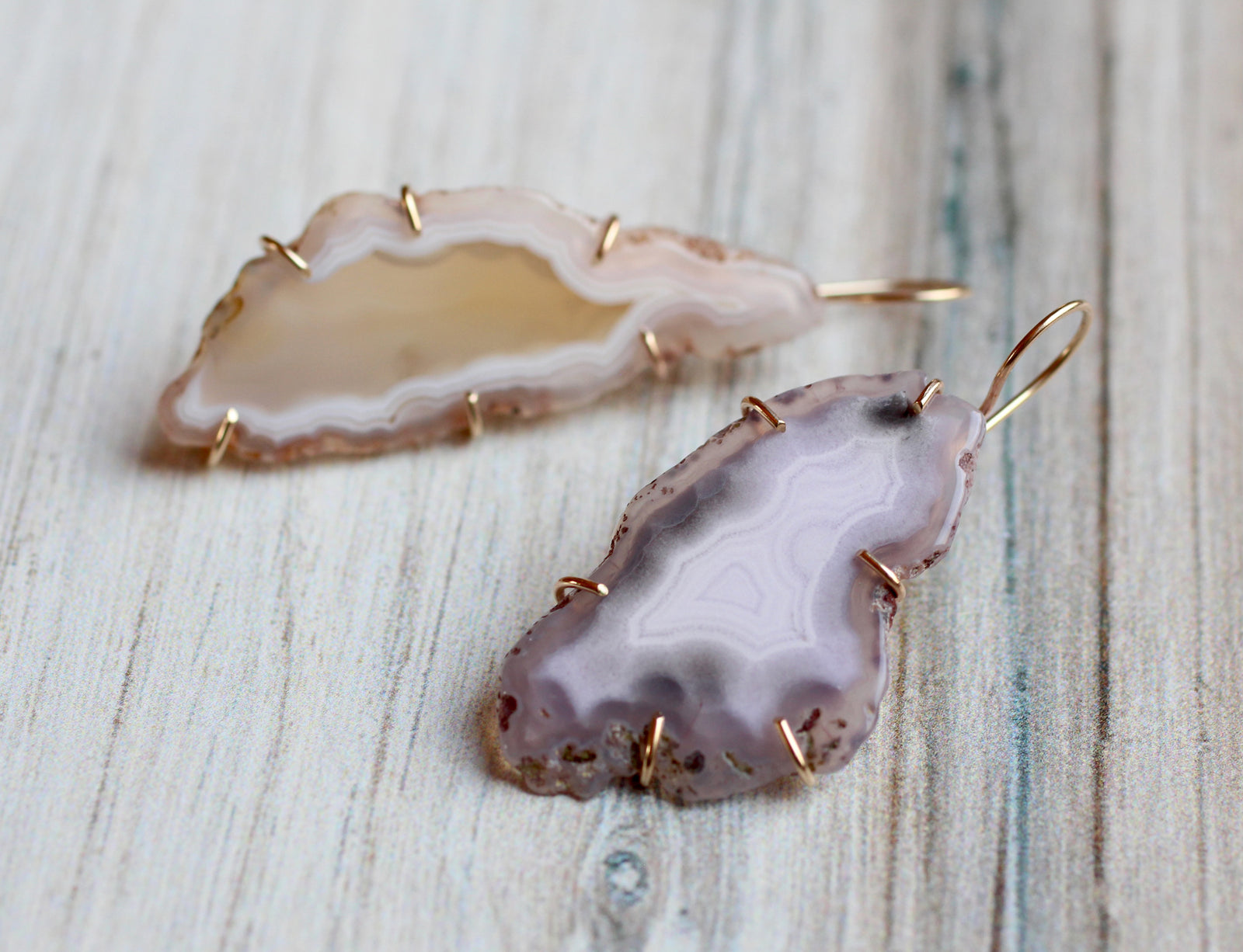 Mismatched Agate Earrings with 14k Gold