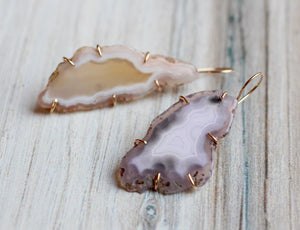 Mismatched Agate Earrings with 14k Gold