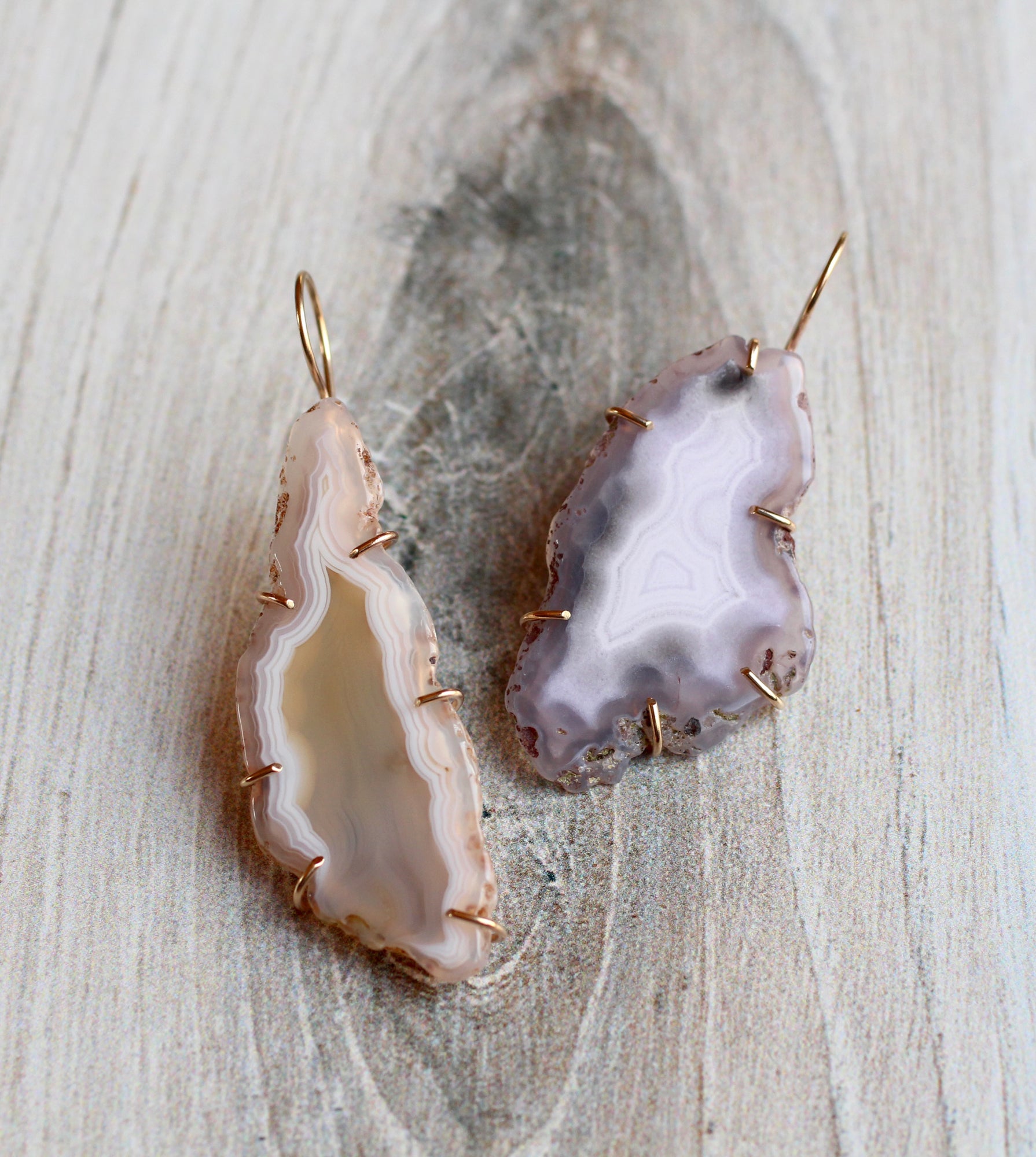 Mismatched Agate Earrings with 14k Gold