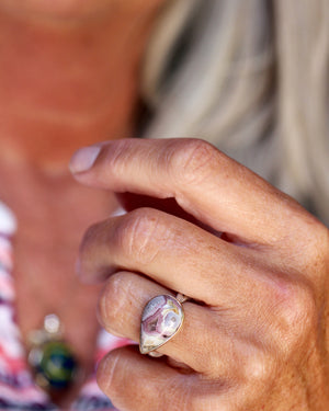 Crazy Lace Agate Ring in Sterling Silver & 14k Gold