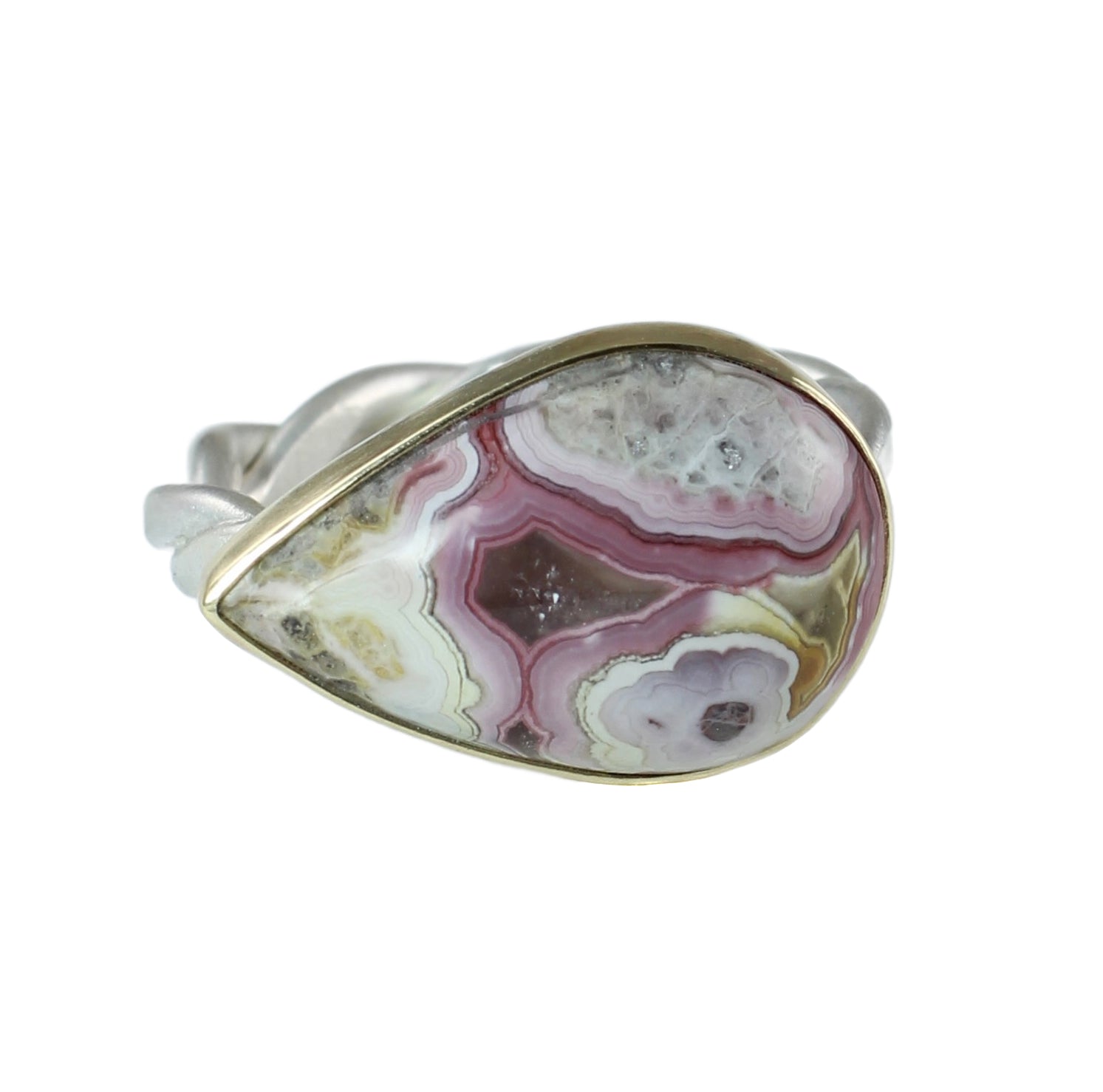 Crazy Lace Agate Ring in Sterling Silver & 14k Gold