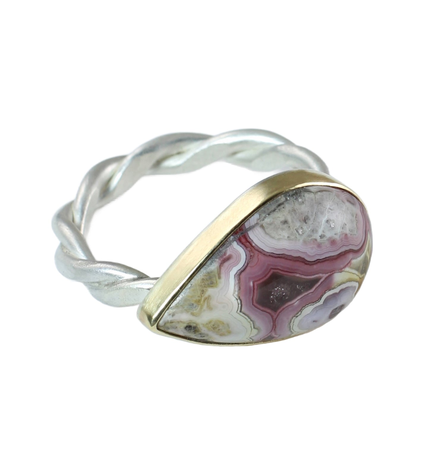 Crazy Lace Agate Ring in Sterling Silver & 14k Gold