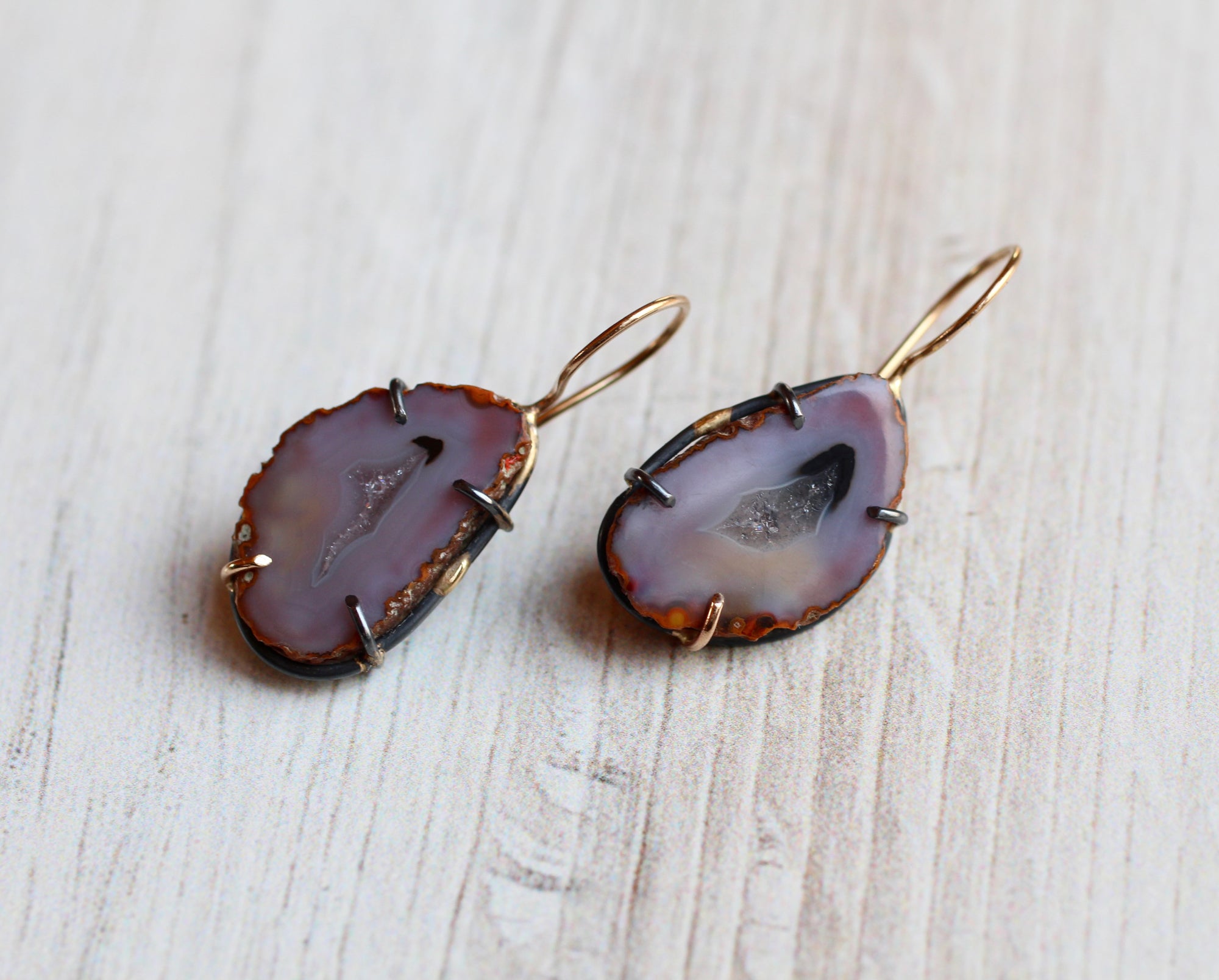 Colorful Achat Agate Earrings with 14k Gold