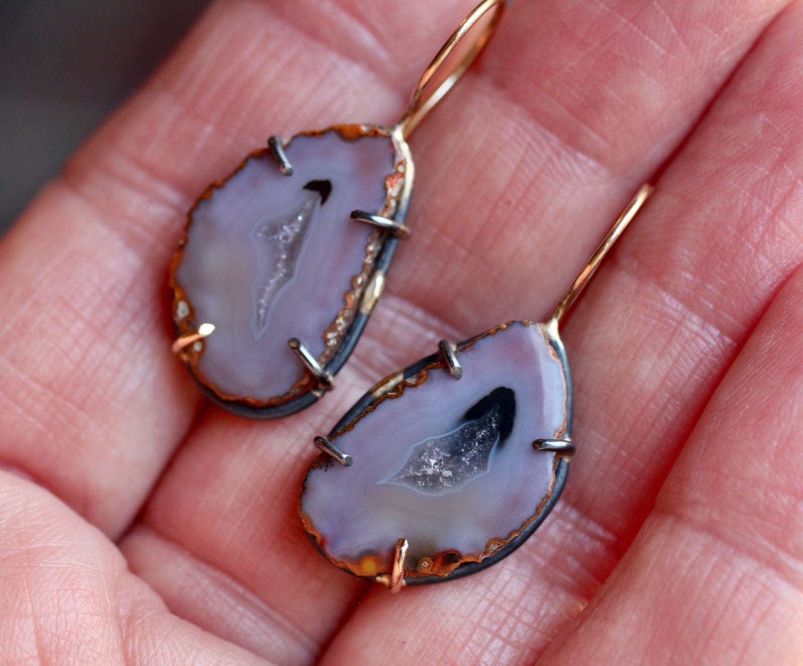 Colorful Achat Agate Earrings with 14k Gold