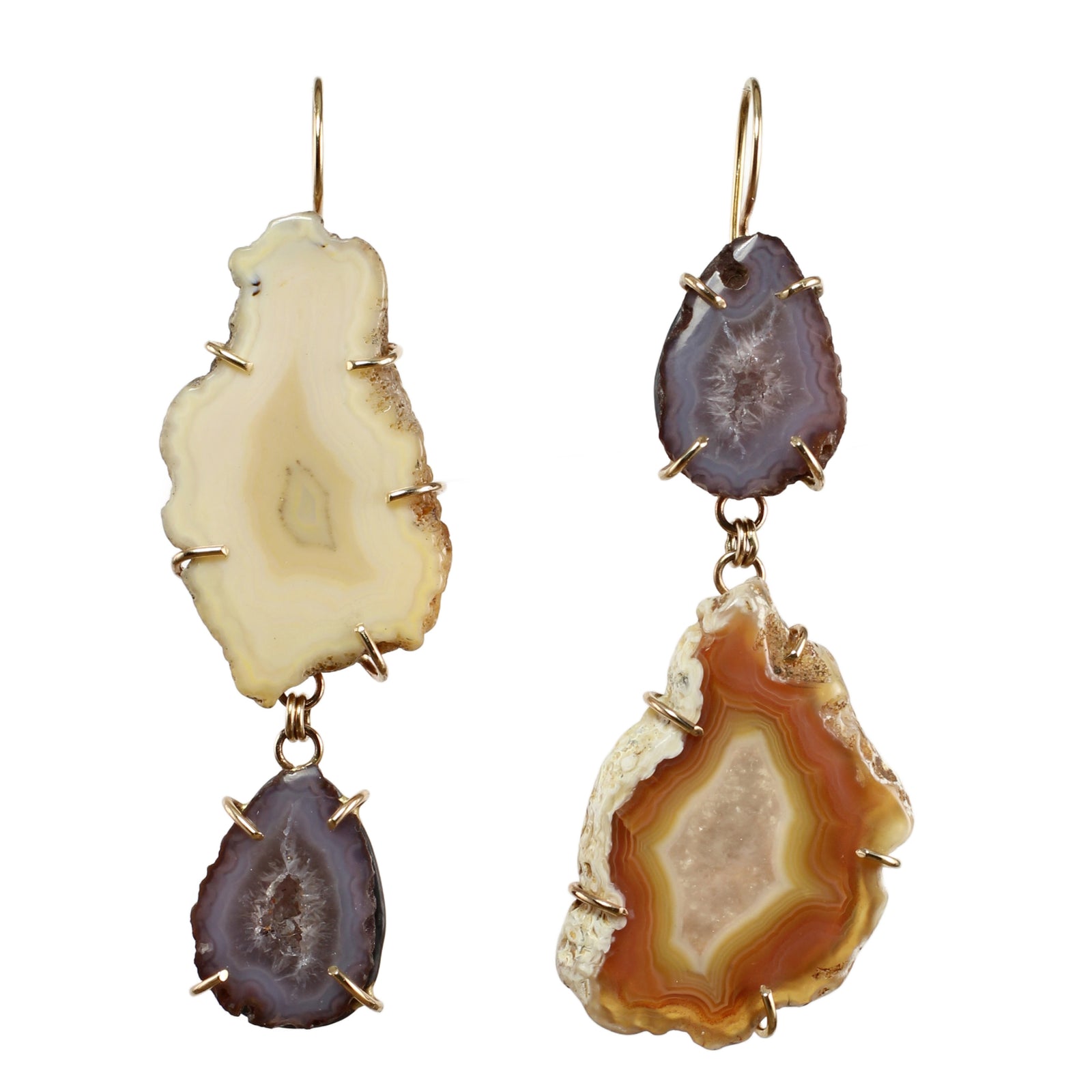Agate Slice & Geode Statement Earrings with 14k Gold