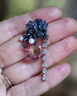 Fragment Earrings with Blue Topaz, Alexandrite, Pearls & Rhinestones