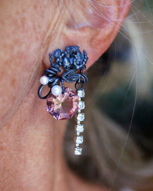 Fragment Earrings with Blue Topaz, Alexandrite, Pearls & Rhinestones