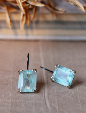 Luminous Emerald Cut Aquamarine Earrings with 14k Gold
