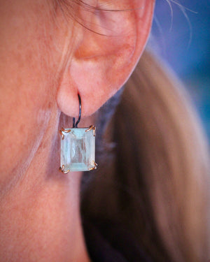 Luminous Emerald Cut Aquamarine Earrings with 14k Gold