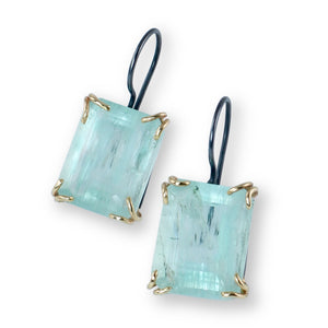 Luminous Emerald Cut Aquamarine Earrings with 14k Gold