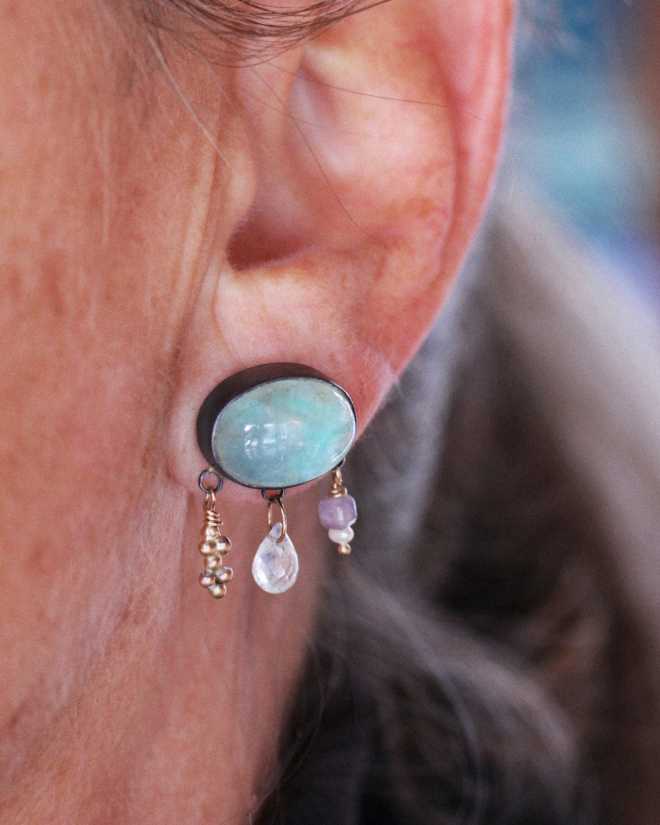 Aquamarine Melange Stud Earrings with 14k Gold