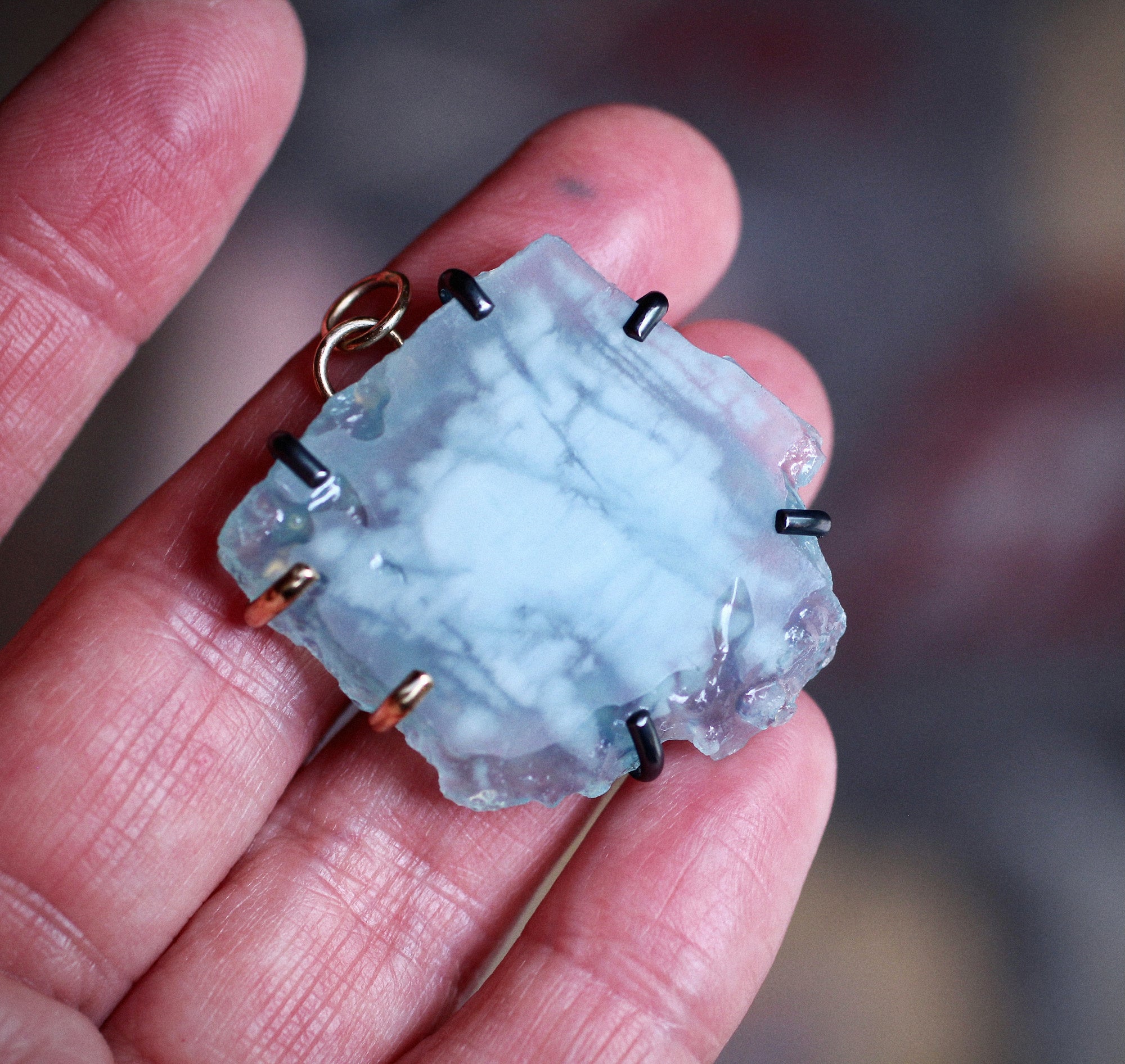 Large Aquamarine Slice Pendant with 14k Gold