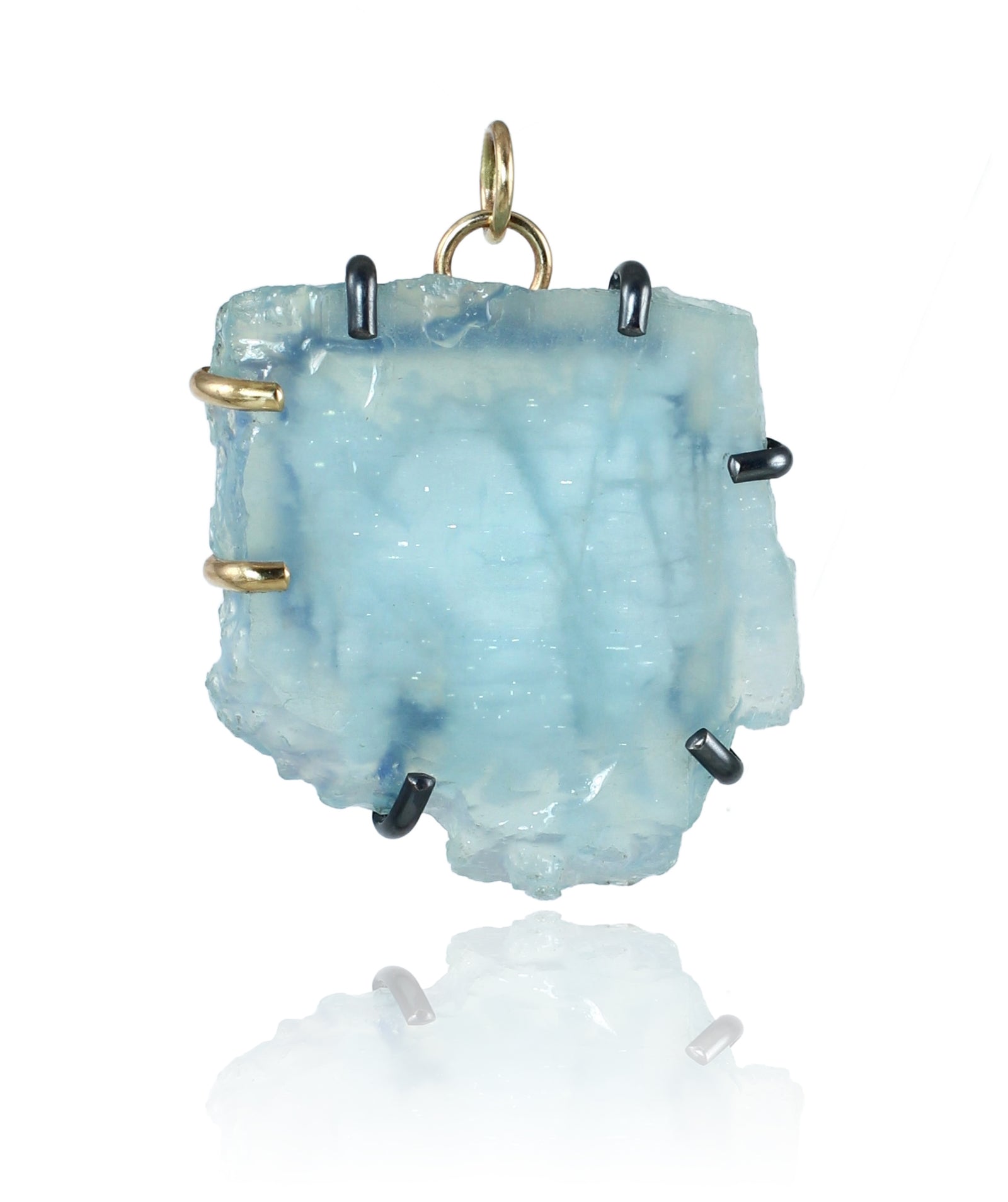 Large Aquamarine Slice Pendant with 14k Gold