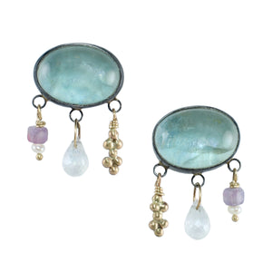 Aquamarine Melange Stud Earrings with 14k Gold