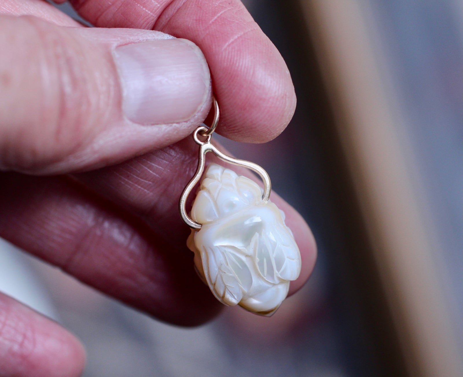 Sweet Devotion - Mother of Pearl Bee Charm in Recycled 14k Gold