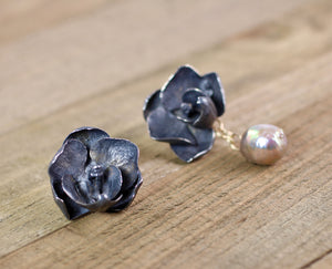 Black Orchid Earrings with 14k