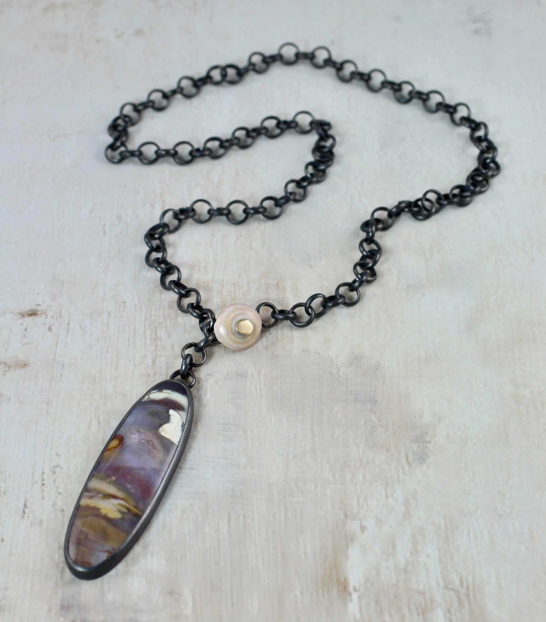 Nightfall Jasper & Shell Necklace with 14k Gold