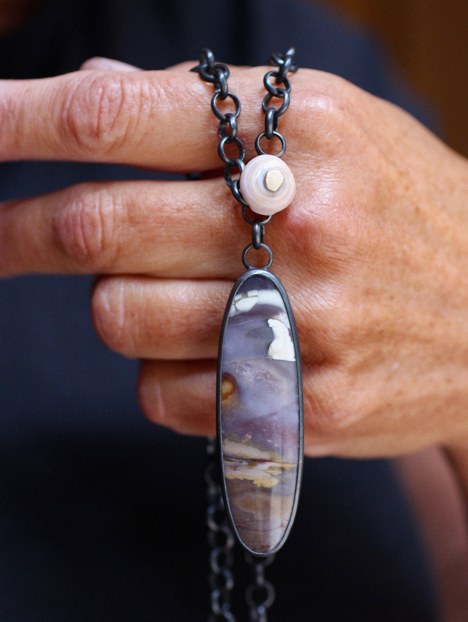 Nightfall Jasper & Shell Necklace with 14k Gold