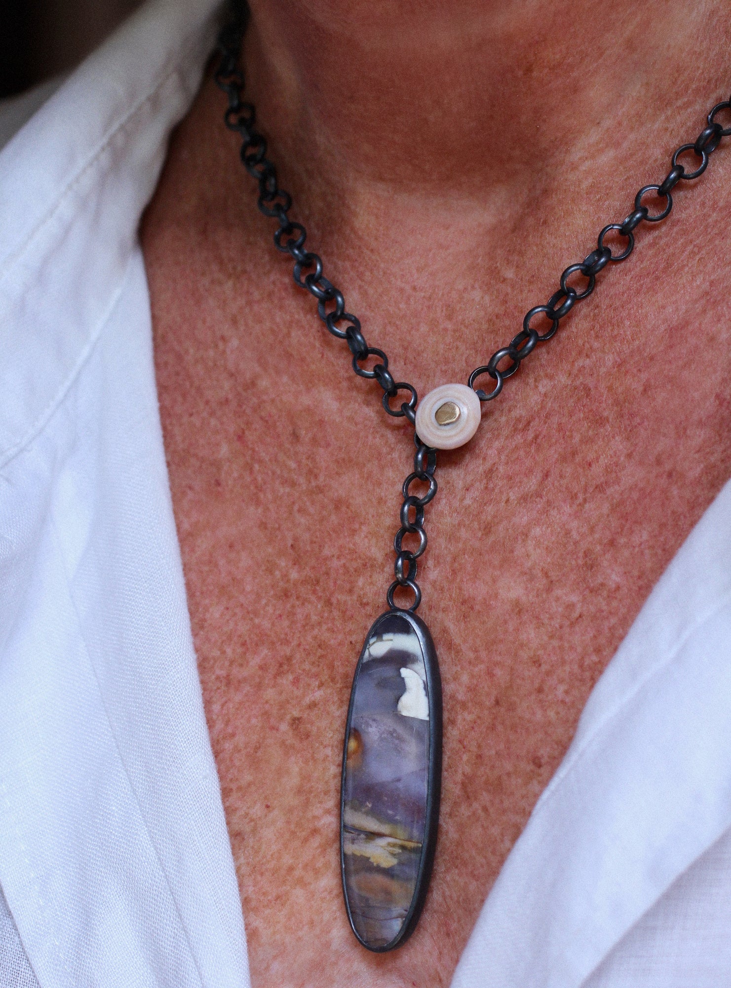 Nightfall Jasper & Shell Necklace with 14k Gold