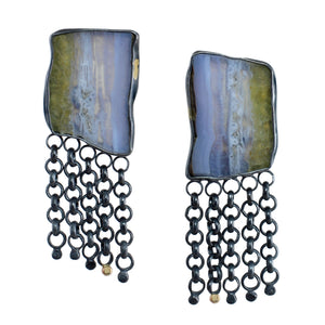 Blue Lace Agate Fringe Game Earrings with 14k Gold