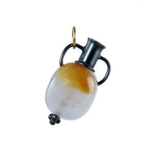 Blue Lace Agate Amphora Vessel Charm with Recycled 14k Gold