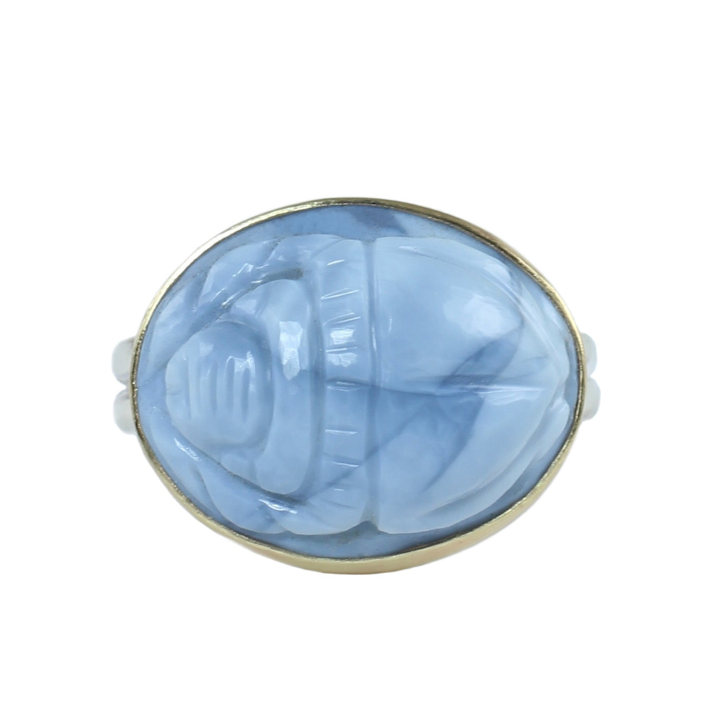 Blue Opal Scarab Ring in Sterling Silver & 14k Gold