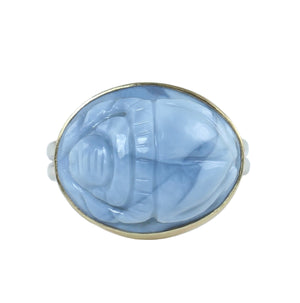 Blue Opal Scarab Ring in Sterling Silver & 14k Gold