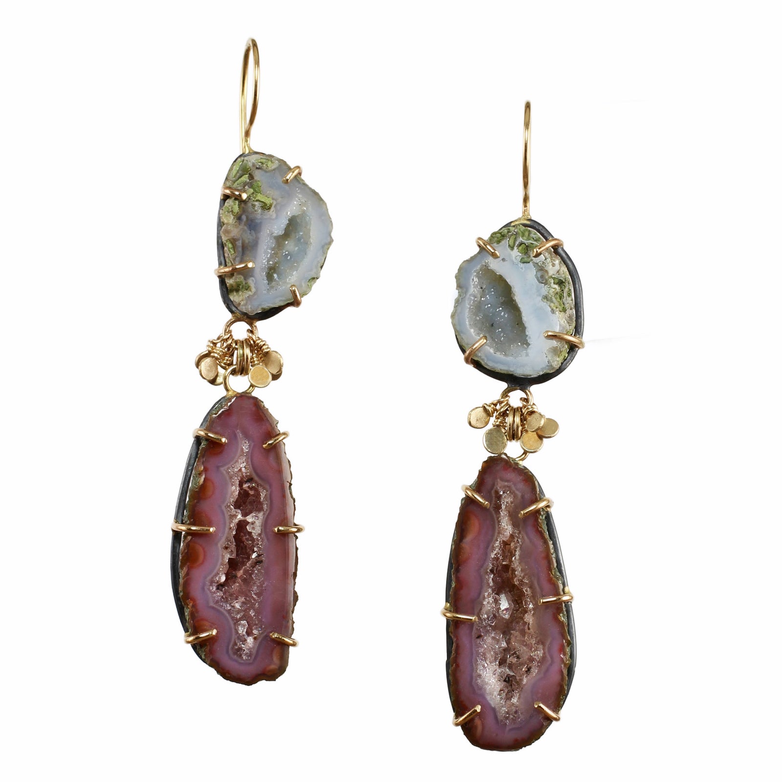 Icy Blue & Lavender Geode Statement Earrings with 14k Gold