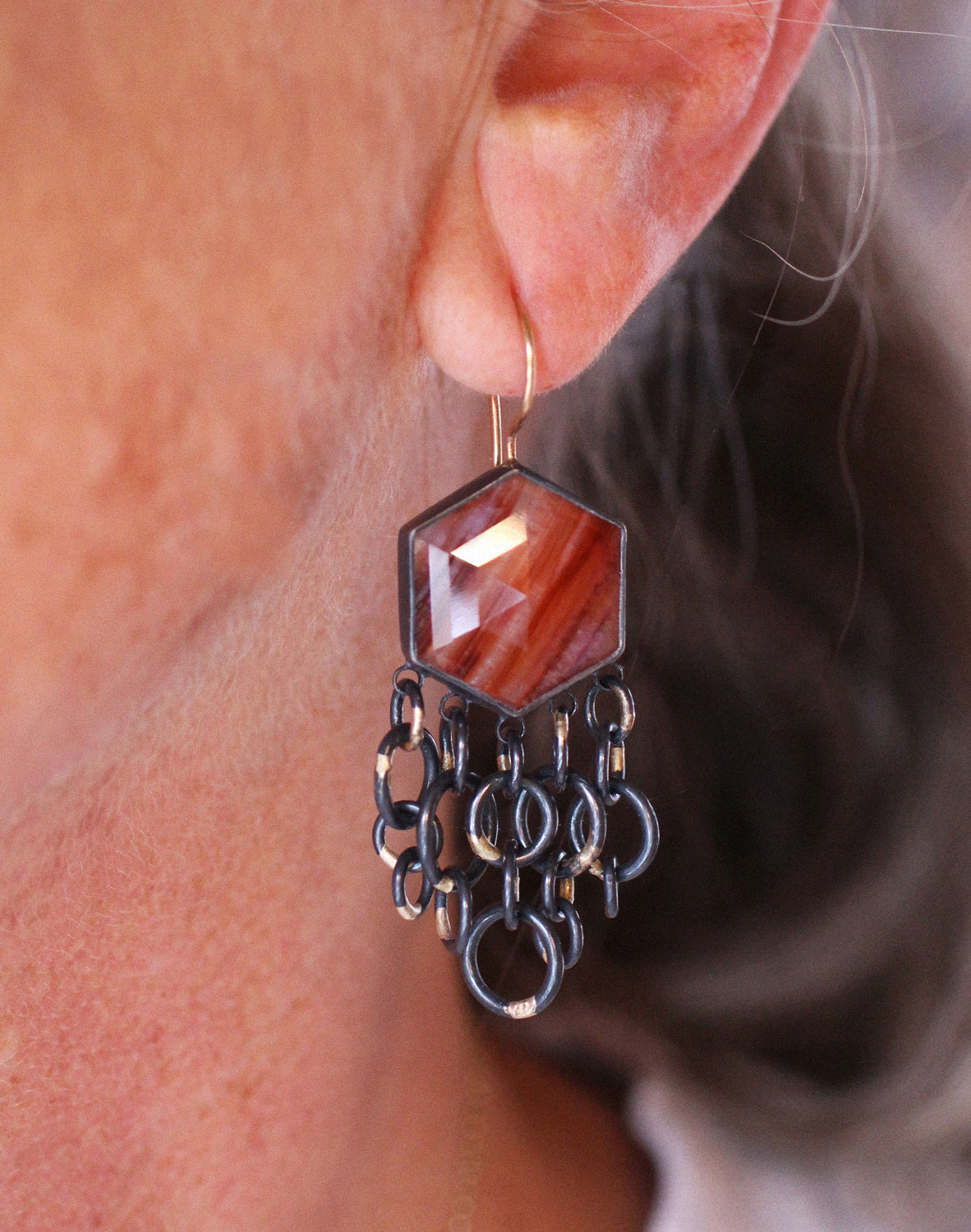 Botswana Agate Double Take Earrings with 14k Gold