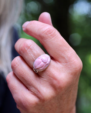 Rhodochrosite Scarab Ring in Sterling Silver & 14k Gold