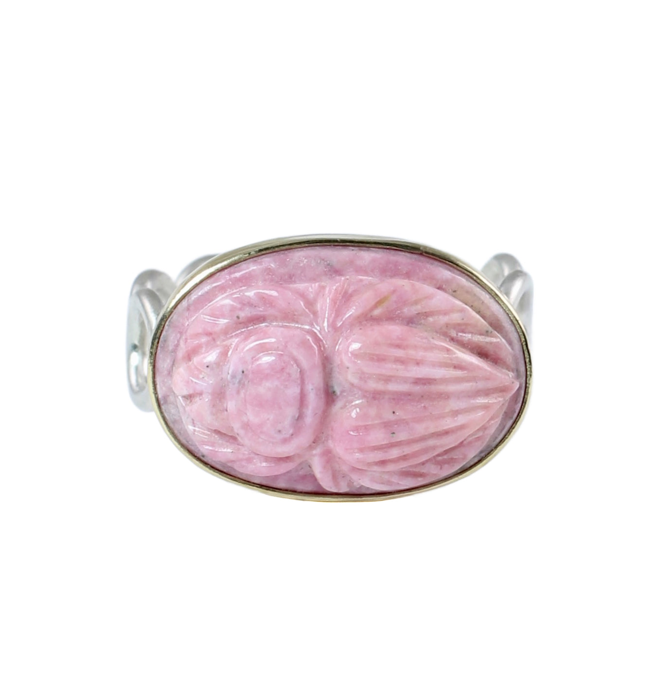 Rhodochrosite Scarab Ring in Sterling Silver & 14k Gold