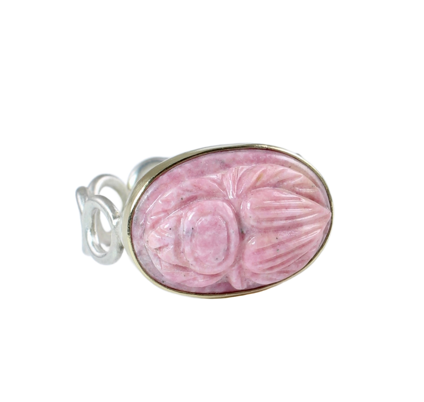 Rhodochrosite Scarab Ring in Sterling Silver & 14k Gold