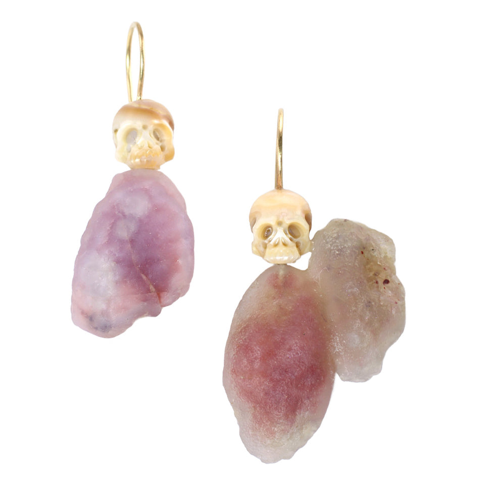 Pearl Skull & Gobi Desert Agate Earrings with 14k Gold
