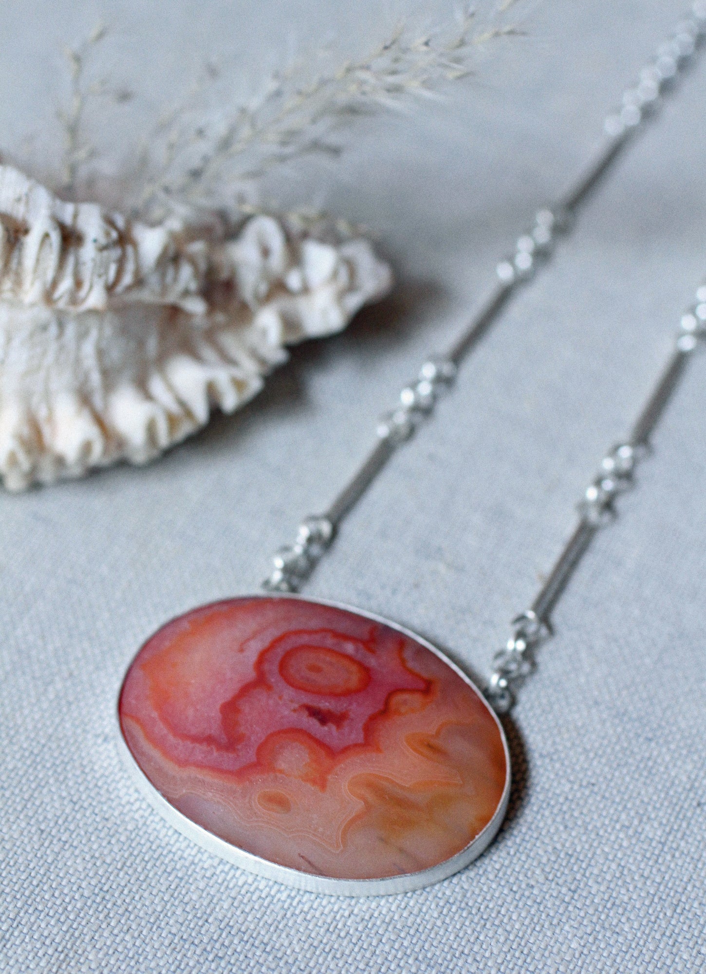 Matte Carnelian & Sterling Silver Necklace